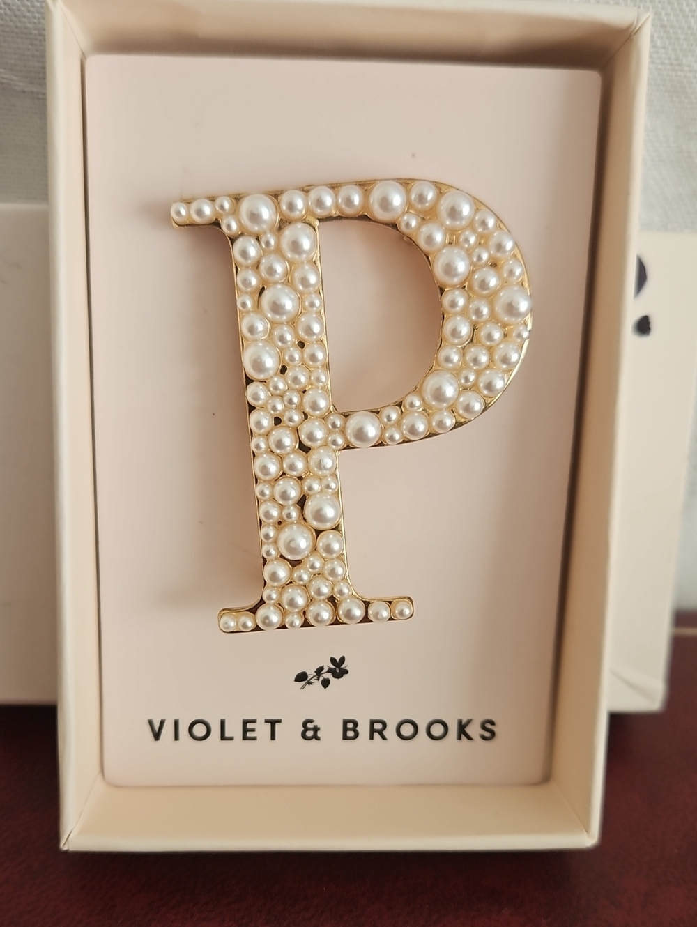 Violet & Brooks Pearl "P" Letter Brooch.